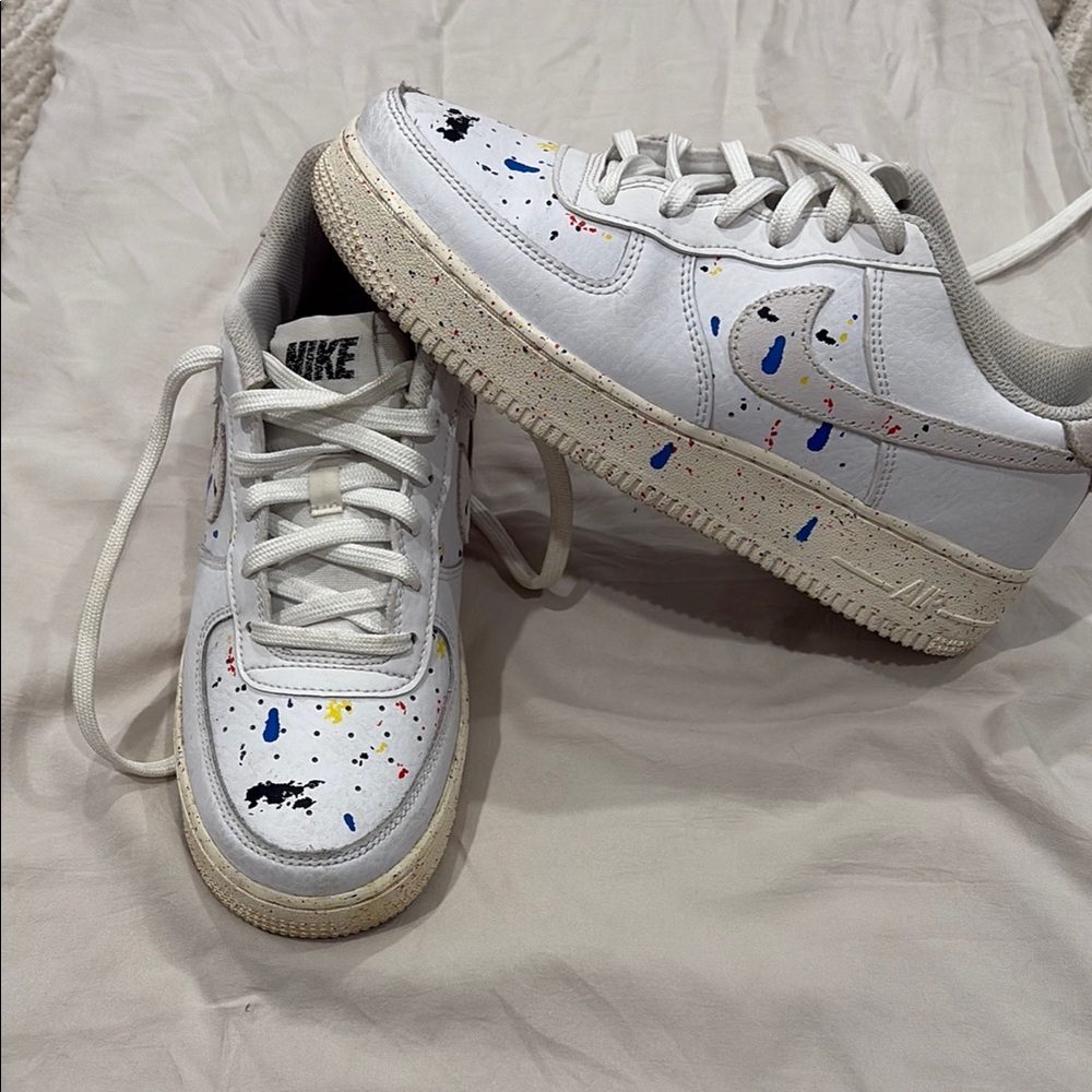 Nike White and Blue Sneakers with Artistic Design